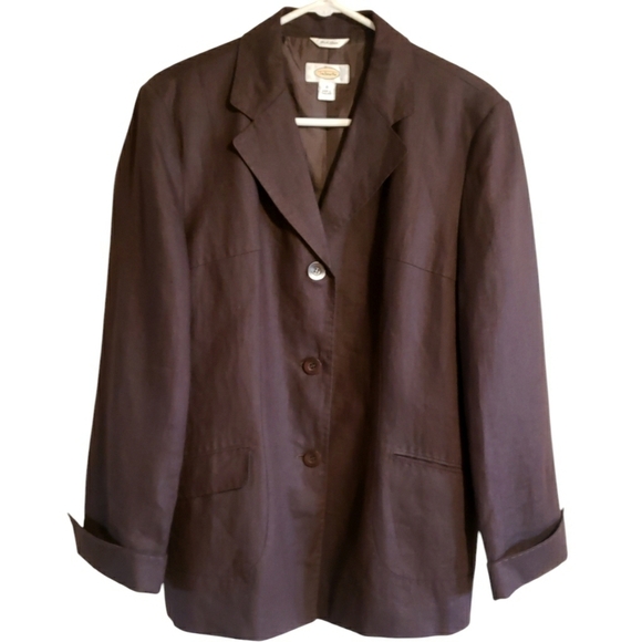 Talbots Woman's Blazer Brown Irish Linen 16 Single Breasted 3 Lapel Work Career - Picture 1 of 12